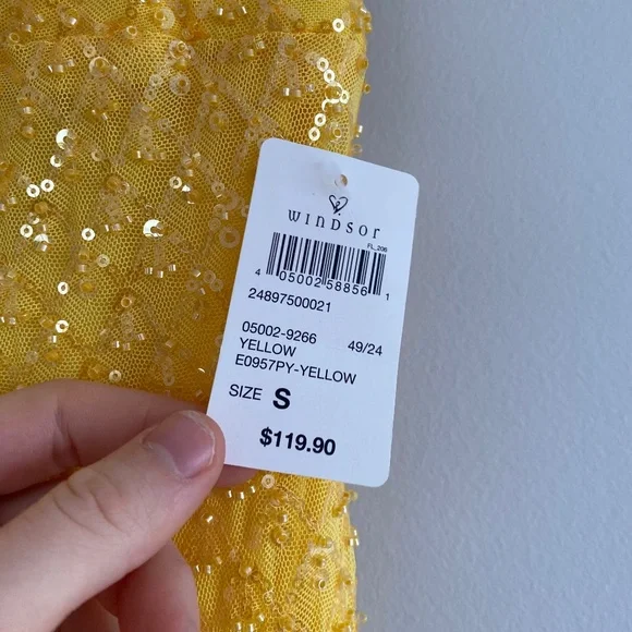 Windsor Yellow Sequin Backless Prom Dress - Picture 6 of 12